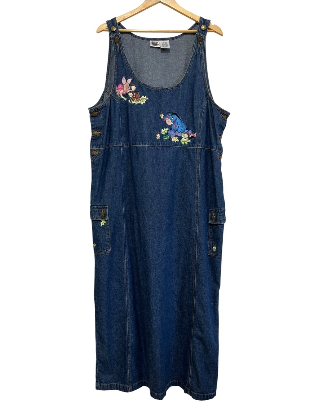 Vtg Disney Catalog Denim Maxi Jumper Dress Embroidered Eeyore Piglet Size 1X